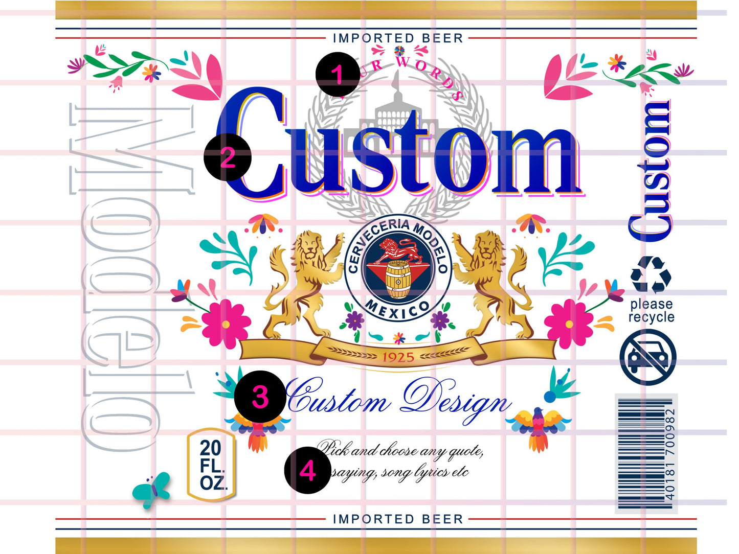 CUSTOM/PERSONALIZED Colorful Modelo 20oz TUMBLER Cup