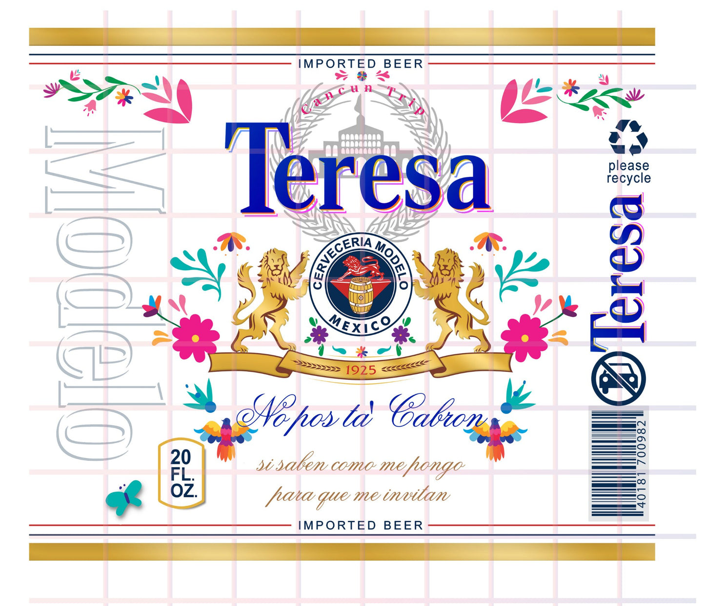 CUSTOM/PERSONALIZED Colorful Modelo 20oz TUMBLER Cup