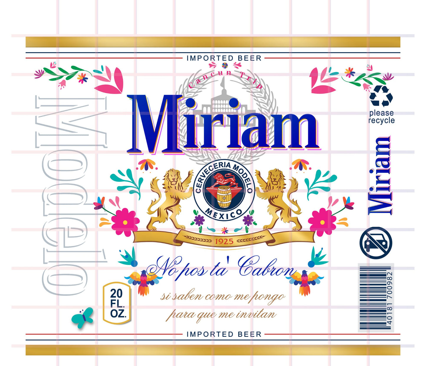 CUSTOM/PERSONALIZED Colorful Modelo 20oz TUMBLER Cup