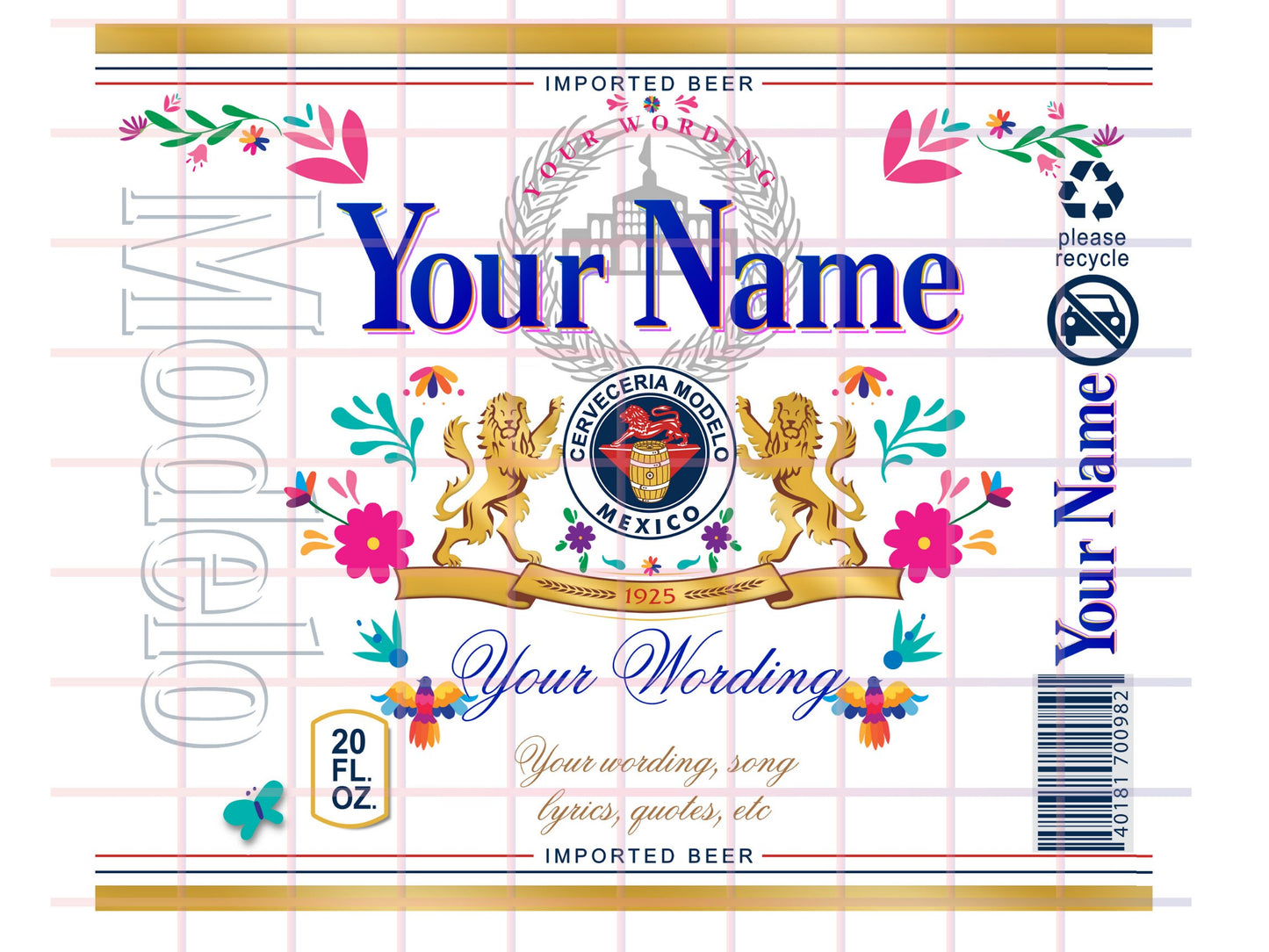 CUSTOM/PERSONALIZED Colorful Modelo 20oz TUMBLER Cup