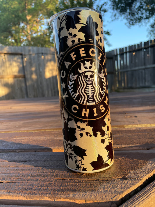 CAFECITO Y CHISME 20oz Tumbler Cup Gold and Black