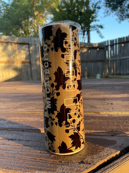 CAFECITO Y CHISME 20oz Tumbler Cup Gold and Black