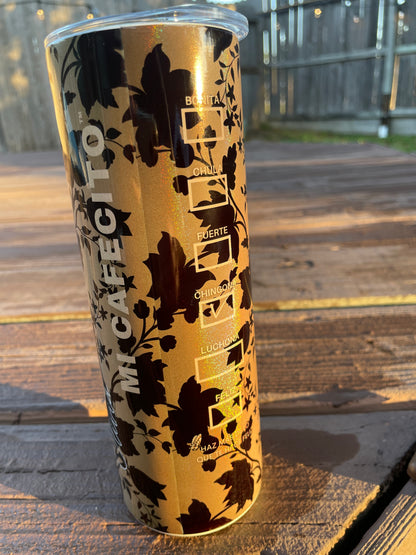 CAFECITO Y CHISME 20oz Tumbler Cup Gold and Black