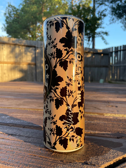 CAFECITO Y CHISME 20oz Tumbler Cup Gold and Black