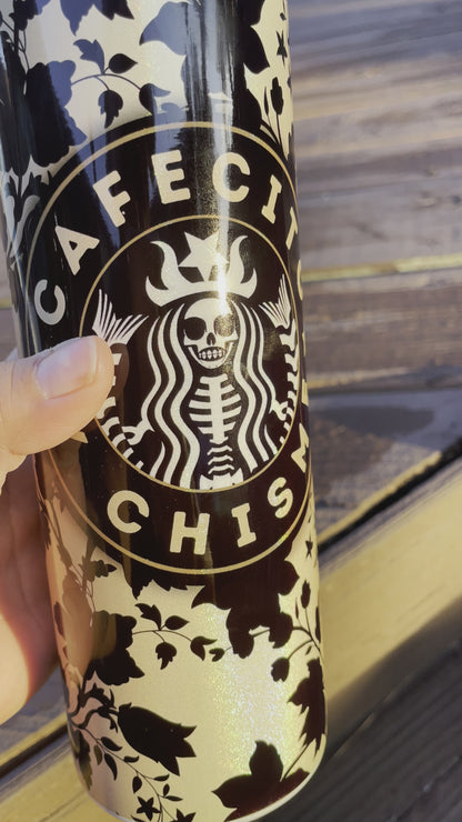 CAFECITO Y CHISME 20oz Tumbler Cup Gold and Black