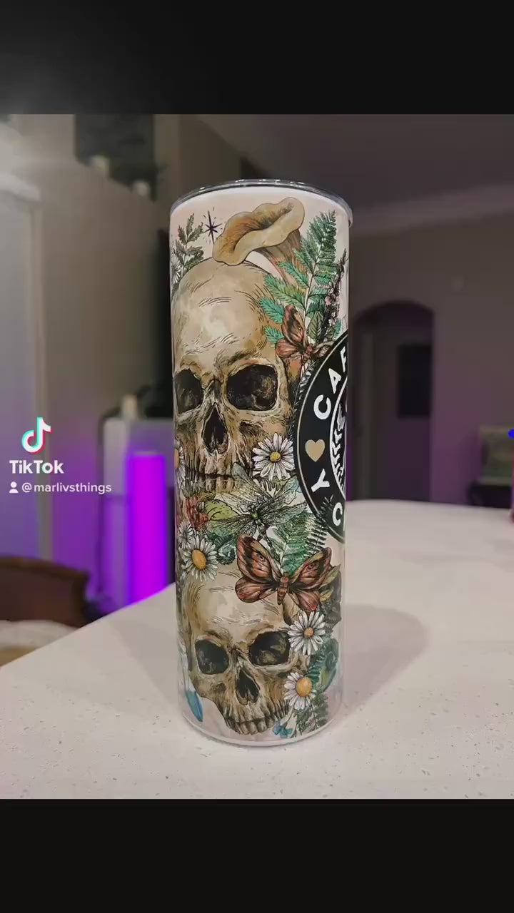 CAFECITO Y CHISME 20oz Tumbler Cup Skeleton Pattern, chingona, cabrona, chismosa, cup, Toxica themed, cafecito y chisme termo
