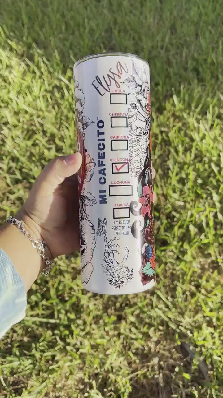 CAFECITO Y CHISME 20oz Tumbler Cup Colorful Pattern, chingona, cabrona, chismosa, cup, Mexico themed, cafecito y chisme termo