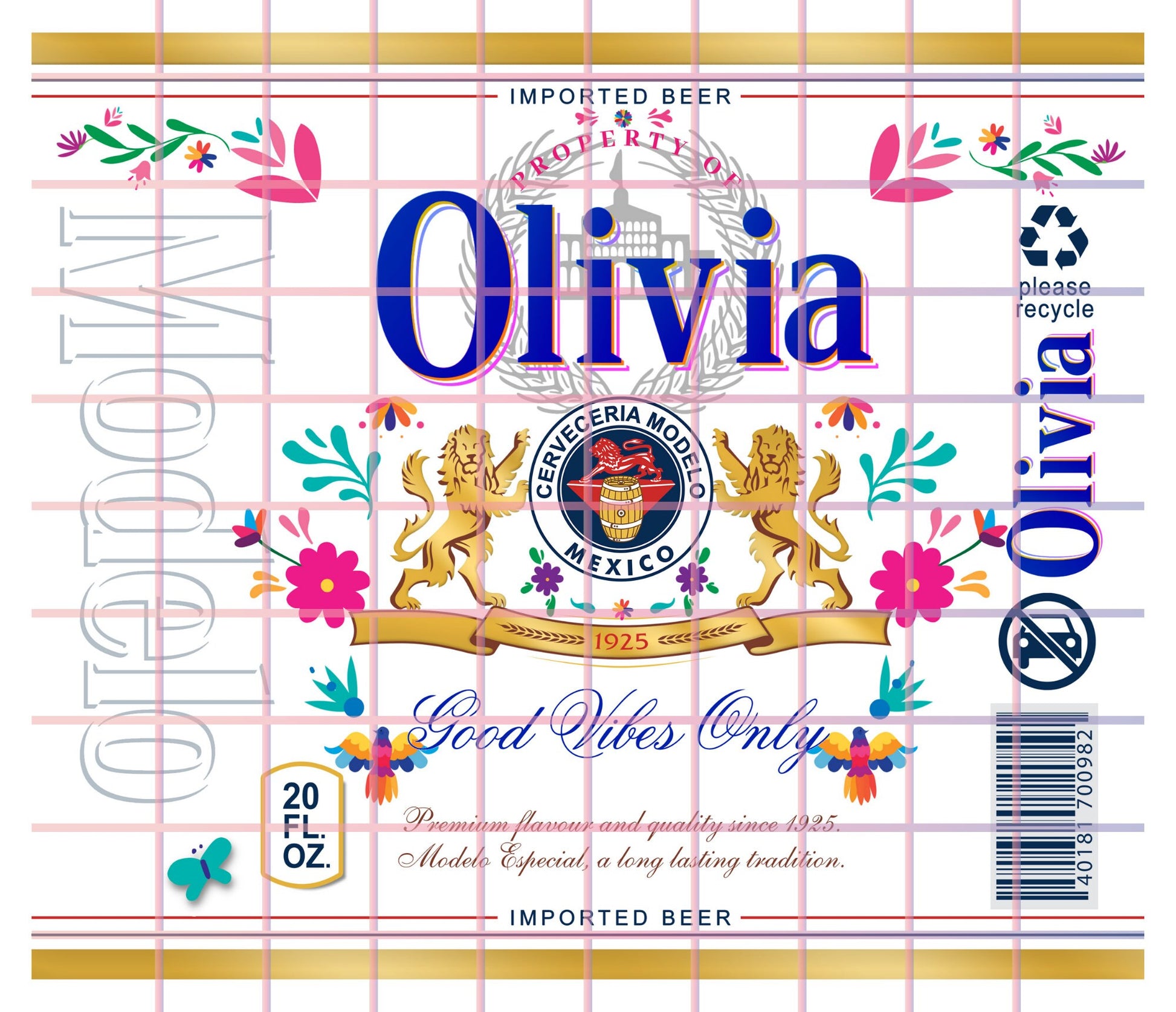 CUSTOM/PERSONALIZED Colorful Modelo 20oz TUMBLER Cup