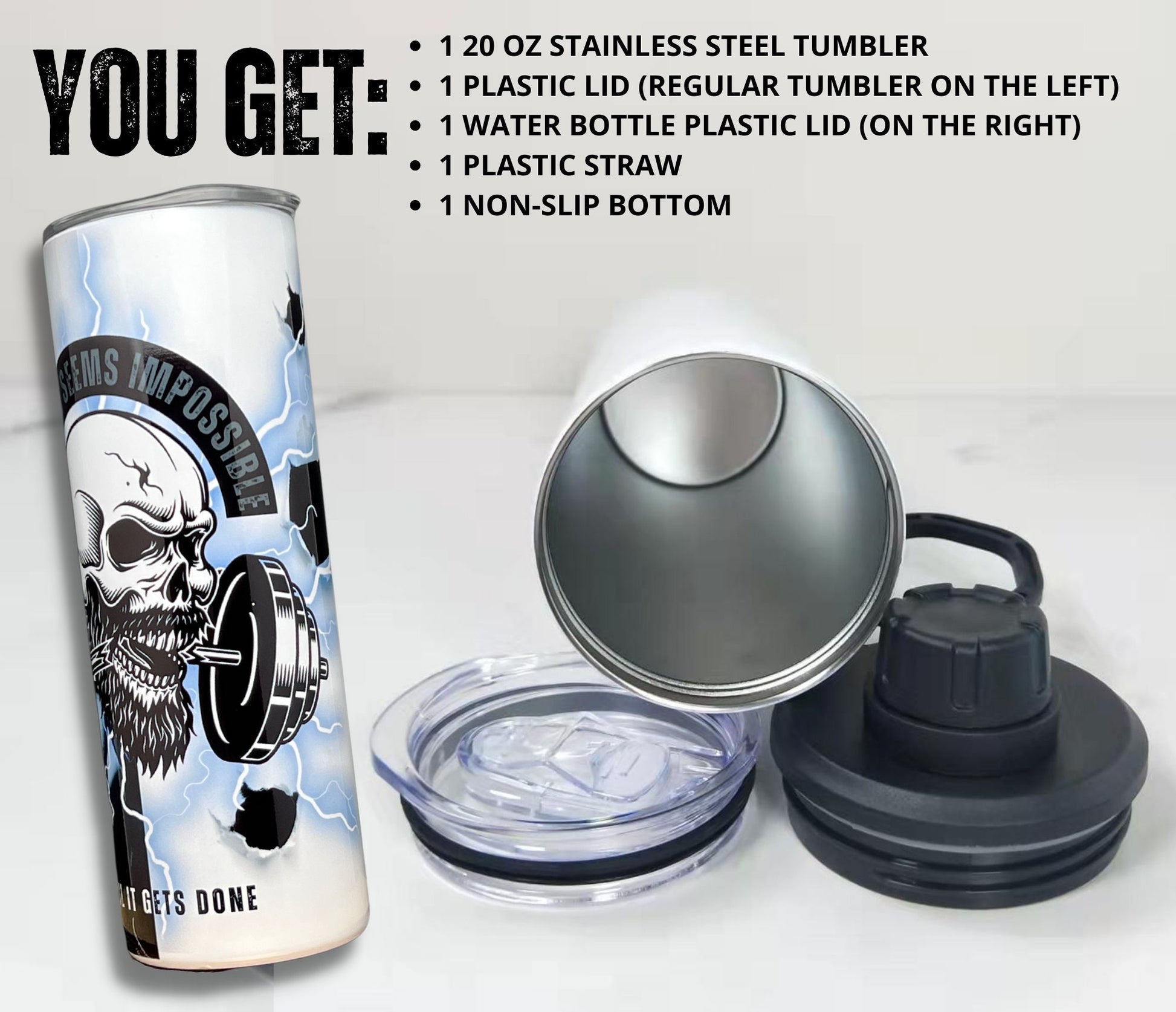 LFT HVY SHT 2LIDS Tumbler 20 oz Water bottle and regular cup, gym gift, gift for him, workout gift, his gym tumbler, gym, workout tumbler