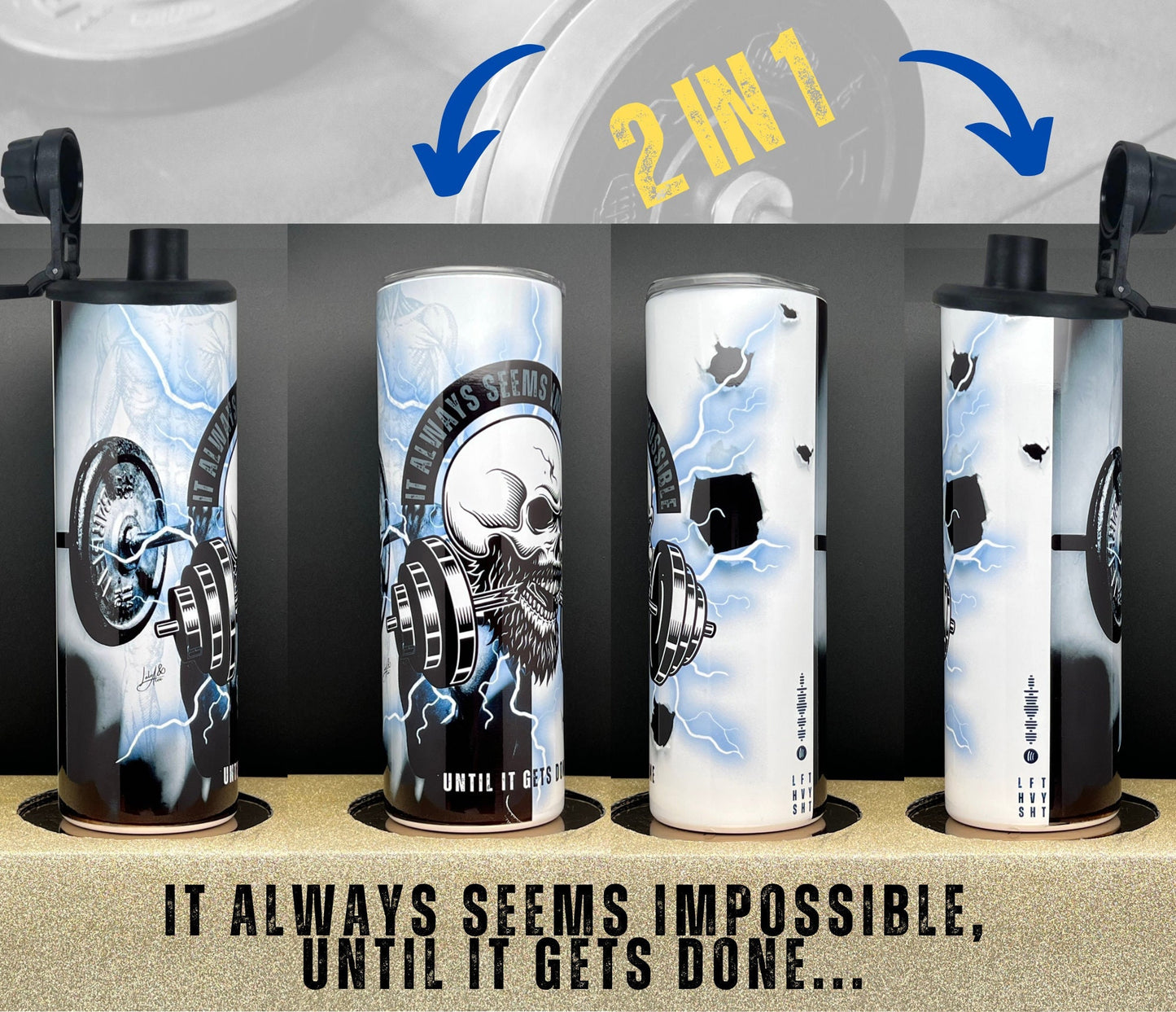 LFT HVY SHT 2LIDS Tumbler 20 oz Water bottle and regular cup, gym gift, gift for him, workout gift, his gym tumbler, gym, workout tumbler