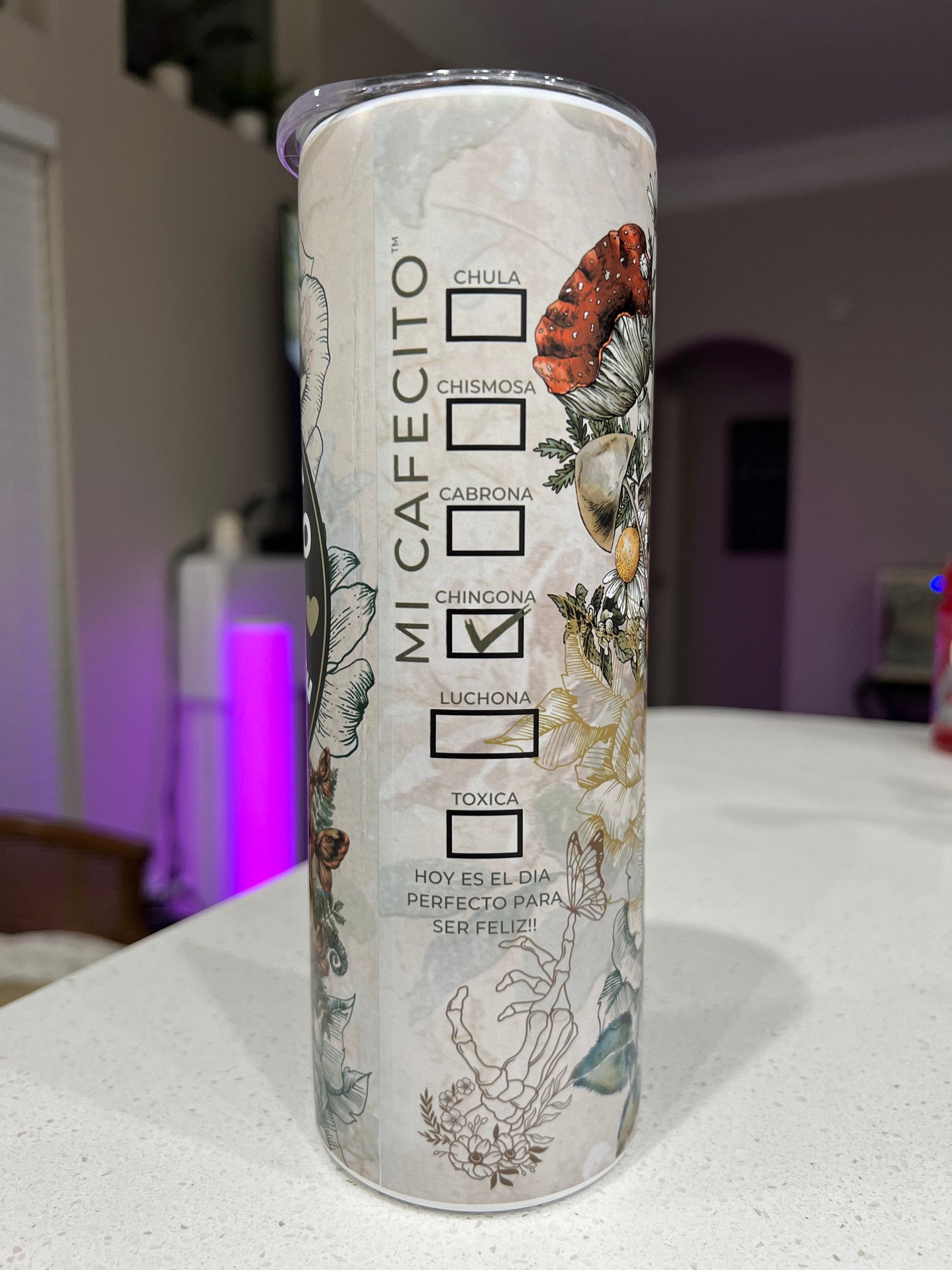 CAFECITO Y CHISME 20oz Tumbler Cup Skeleton Pattern, chingona, cabrona, chismosa, cup, Toxica themed, cafecito y chisme termo