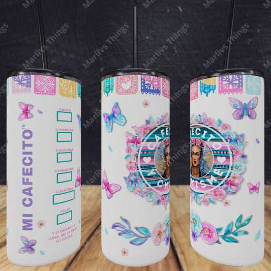 CAFECITO Y CHISME 20oz Tumbler Cup Colorful Pattern, chingona, cabrona, chismosa, cup, Mexico themed, cafecito y chisme termo