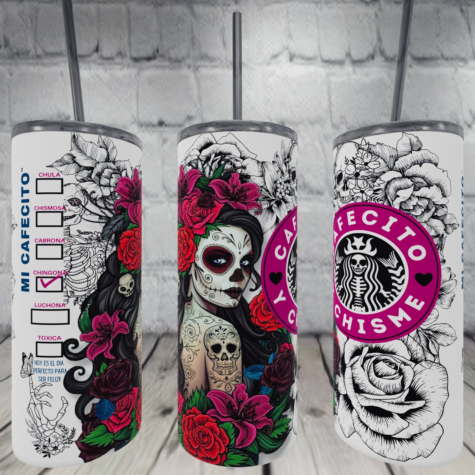 CAFECITO Y CHISME 20oz Tumbler Cup Colorful Pattern, chingona, cabrona, chismosa, cup, Mexico themed, cafecito y chisme termo