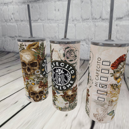 CAFECITO Y CHISME 20oz Tumbler Cup Skeleton Pattern, chingona, cabrona, chismosa, cup, Toxica themed, cafecito y chisme termo